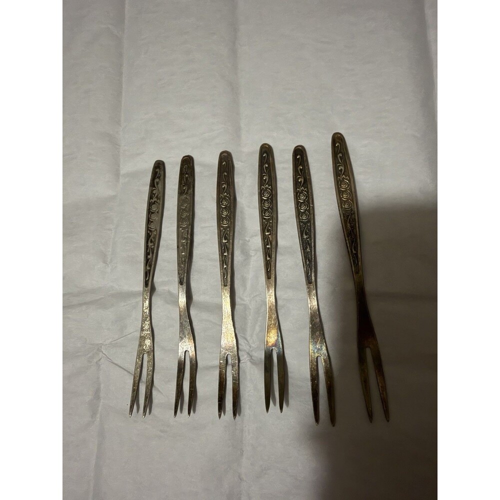 Vintage USSR ZiSh MNC Rose Silverplate Lemon Forks Set of 6 Soviet